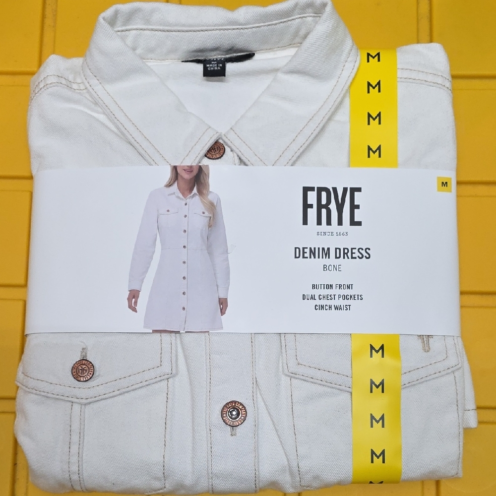 FRYE Bone Denim Shirt Dress with Button Front